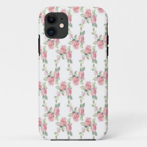 Shabby Chic Pink Rose Floral iPhone 11 Case