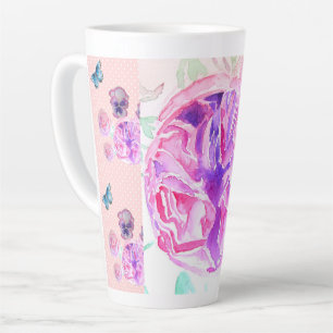 Shabby Chic Pink Rose Floral Flowers Spot Roses Latte Mug