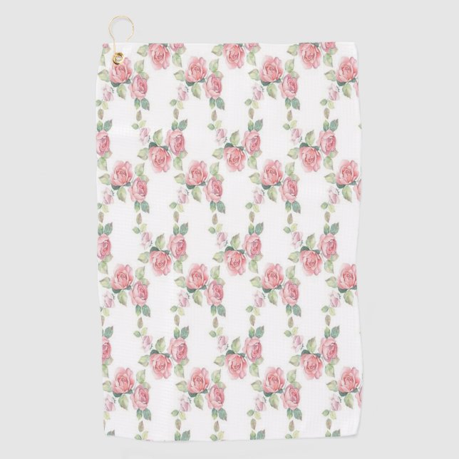 Shabby Chic Pink Rose Floral Golf Towel (Front)