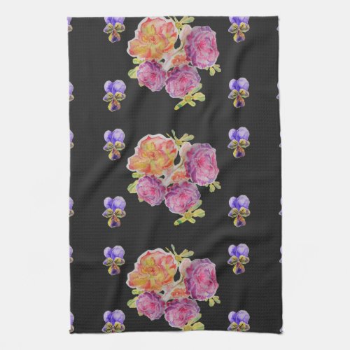 Shabby Chic Pink Rose Floral Kitchen Tea Towel