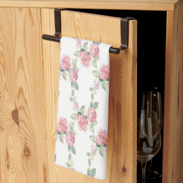 Shabby Chic Pink Rose Floral Kitchen Towel (Thirds Fold)