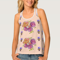 Shabby Chic Pink Rose Floral Ladies Top Singlet