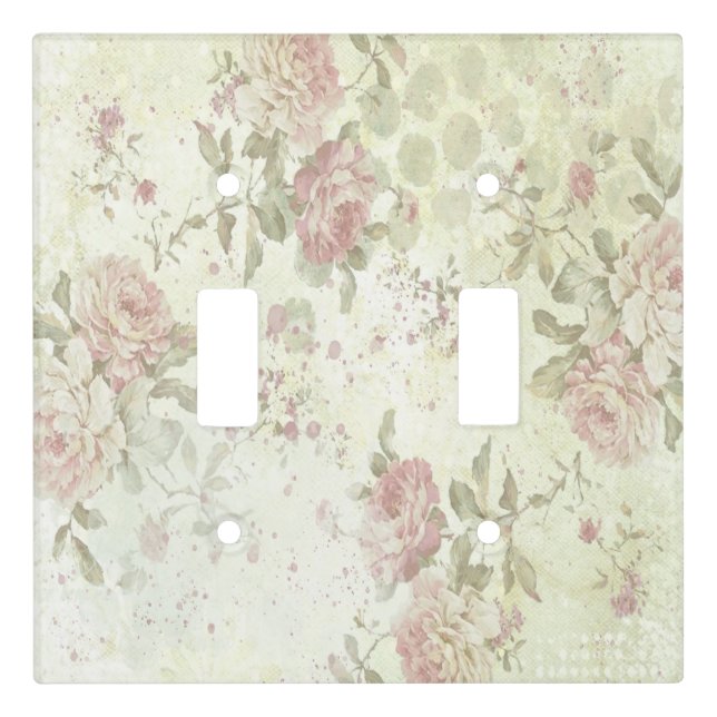 Shabby Chic Pink Rose Floral Light Switch Cover (Front)