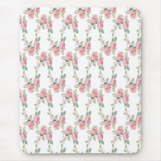 Shabby Chic Pink Rose Floral Mouse Pad (Front)