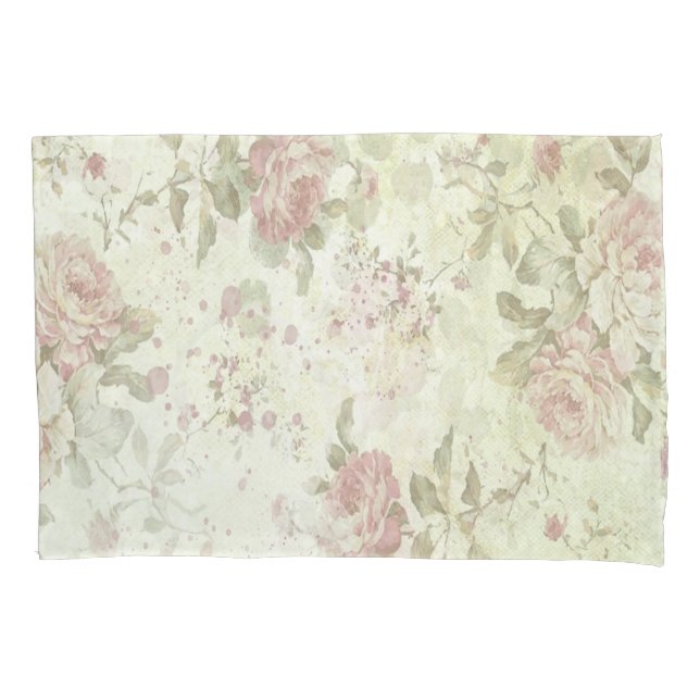 Shabby Chic Pink Rose Floral Pillow Case (Front)