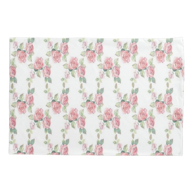 Shabby Chic Pink Rose Floral Pillow Case (Back)