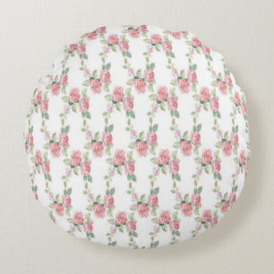 Shabby Chic Pink Rose Floral Round Pillow