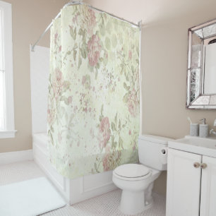 Shabby Chic Pink Rose Floral Shower Curtain