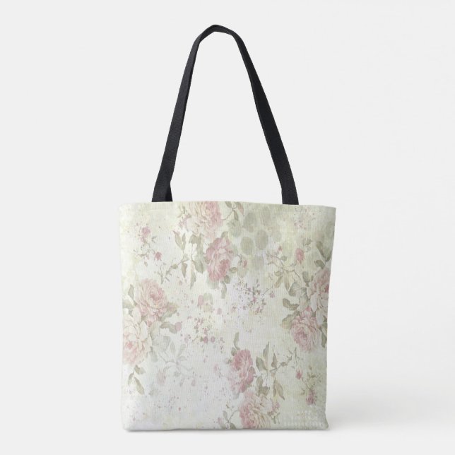 Shabby Chic Pink Rose Floral Tote Bag (Back)