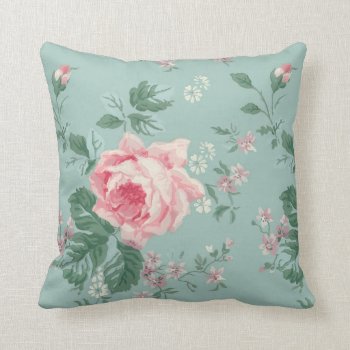 Shabby Chic Pink Rose French Floral Vintage Throw Pillow by BluePlanet at Zazzle