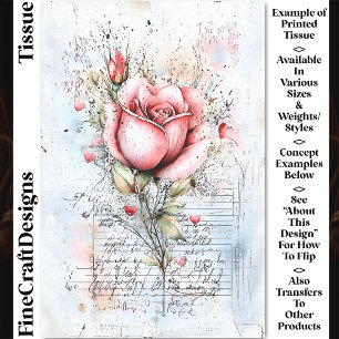 Shabby Chic Pink Rose & Hearts CJ8 Decoupage Tissue Paper