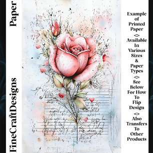Shabby Chic Pink Rose & Hearts CJ8 Scrapbook Paper