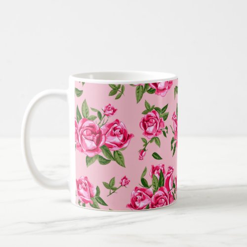 Shabby Chic Pink Rose Pattern Roses Coffee Mug