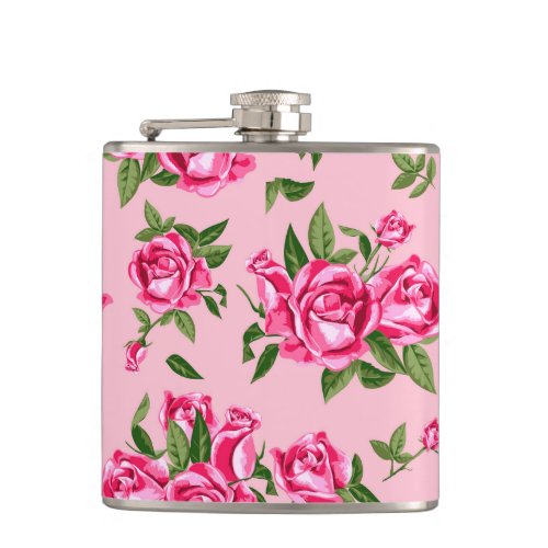 Shabby Chic Pink Rose Pattern Roses Flask