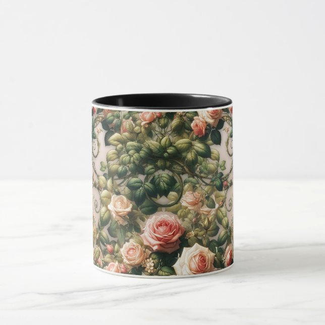 Shabby Chic Pink Rose Vines Floral Elegant Mug (Center)