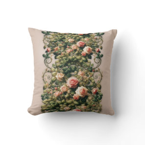 Shabby Chic Pink Rose Vines Floral Elegant Throw Pillow