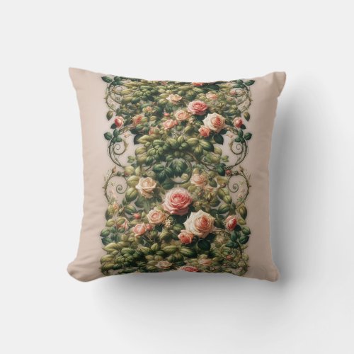 Shabby Chic Pink Rose Vines Floral Elegant Throw Pillow