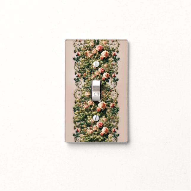 Shabby Chic Pink Rose Vines Floral  Light Switch Cover (In Situ)