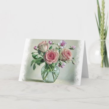Shabby Chic Pink Rose Vintage Floral Blank Card