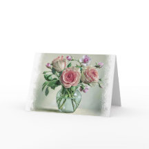 Shabby Chic Pink Rose Vintage Floral Blank Card