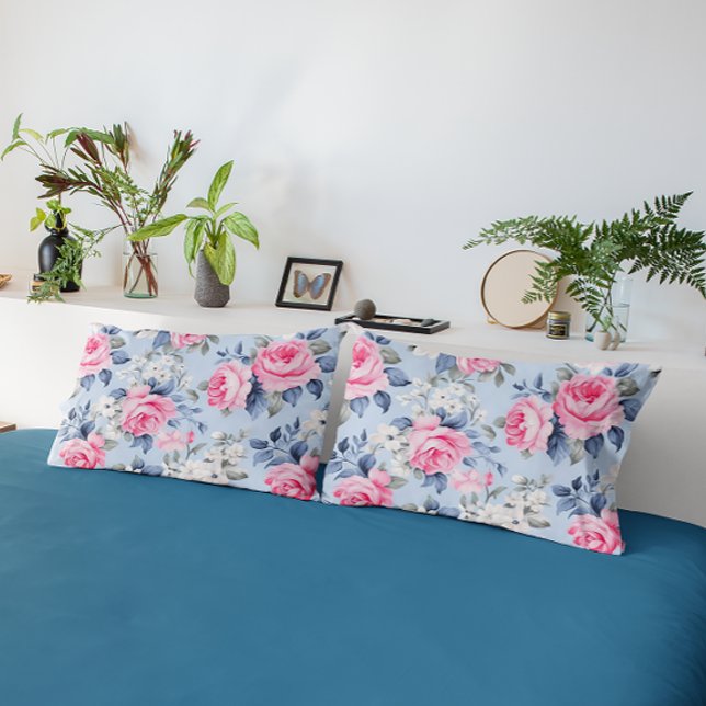 Shabby chic pink roses and white flowers pattern pillow case (Creator Uploaded)