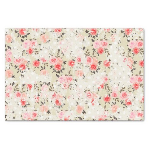 Shabby Chic Pink Roses Beige Polka Dots Tissue Paper