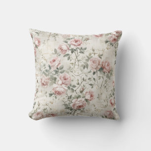 Shabby Chic Pink Roses Cottagecore Throw Pillow