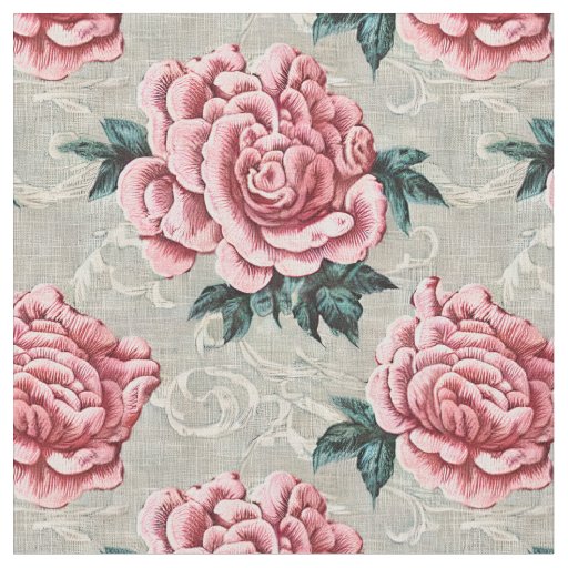 Shabby Chic Pink Roses on a neutral background Fabric