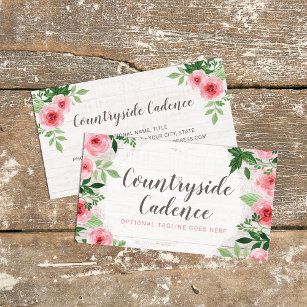 Shabby Chic Pink Roses on Rustic Country Barn Wood Business Card