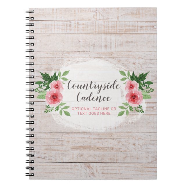 Shabby Chic Pink Roses on Rustic Country Barn Wood Notebook (Front)