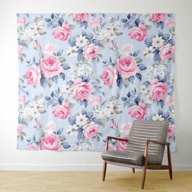 Shabby chic pink roses pattern tapestry (In Situ (Horizontal))