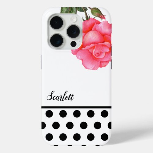 Shabby Chic Pink Roses Polka Dots iPhone 15 Pro Case