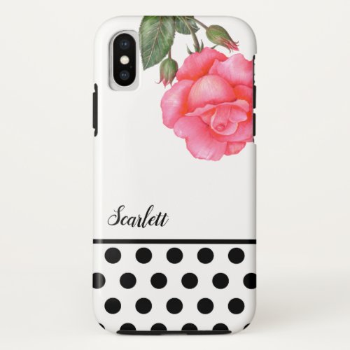 Shabby Chic Pink Roses Polka Dots iPhone X Case