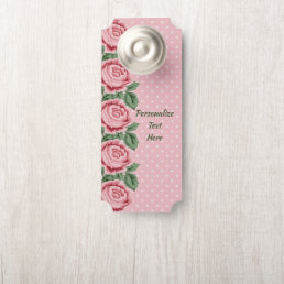 Shabby &amp; Chic Pink Roses Polka Dots Personalized Door Hanger