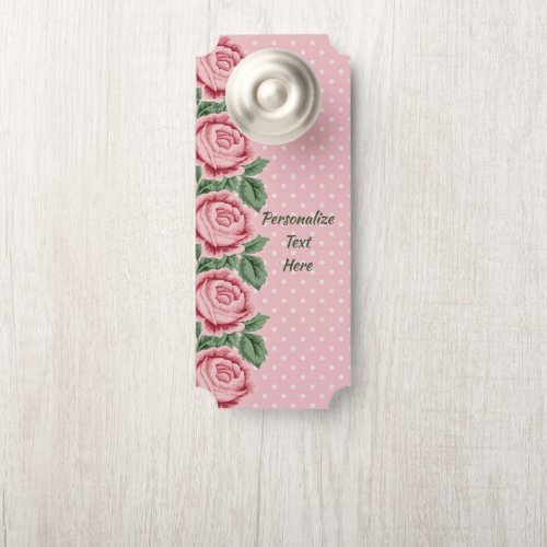 Shabby  Chic Pink Roses Polka Dots Personalized Door Hanger
