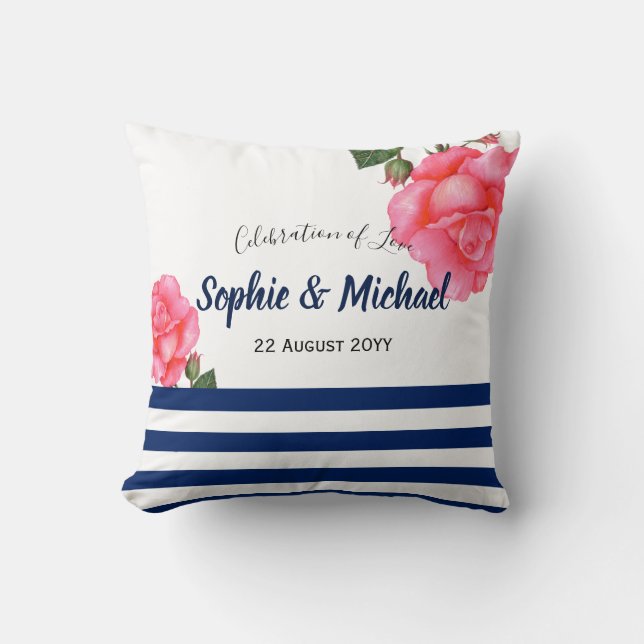 Shabby Chic Pink Roses Polka Dots Throw Pillow (Front)