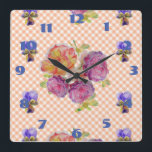 Shabby Chic Pink Roses Rose Floral Check Clock<br><div class="desc">Shabby Chic Pink Rose Roses Gingham Pansy Floral Check Ladies Room/ Nursery Clock. Designed from my original watercolour art.</div>