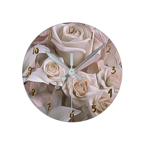 Shabby Chic Pink Roses Rustic Glam Personalized Round Clock