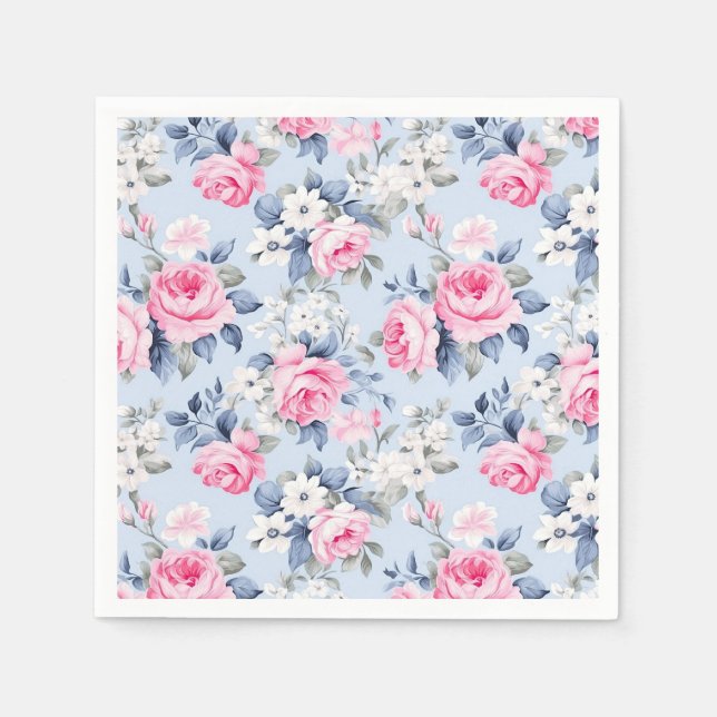 Shabby Chic Pink Roses Seamless Pattern Napkins (Front)
