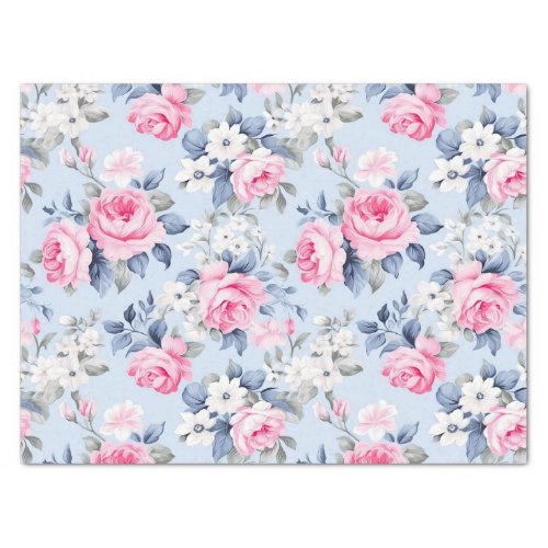 Shabby Chic Pink Roses Seamless Pattern Tissue Paper