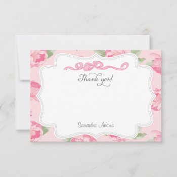 Shabby Chic Pink Roses Thank You Card by melanileestyle at Zazzle