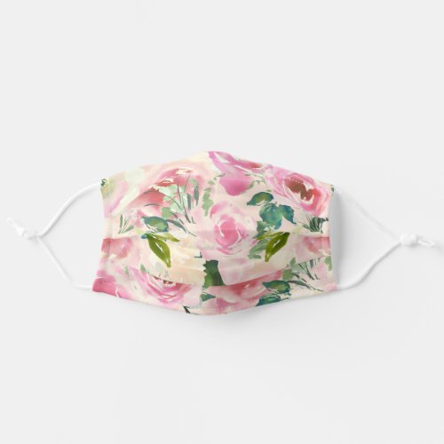 Shabby Chic Pink Roses Watercolor Floral Adult Cloth Face Mask