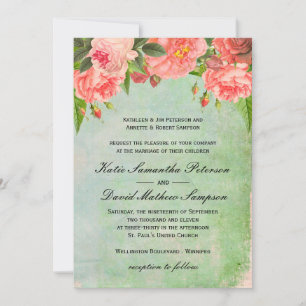 Shabby Chic Pink Roses Wedding Invitation