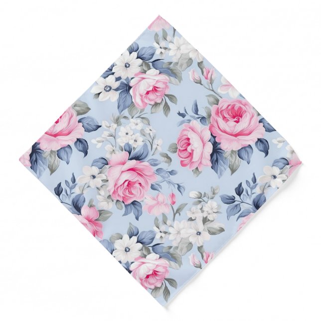 Shabby chic pink roses white flowers pattern bandana (Front)