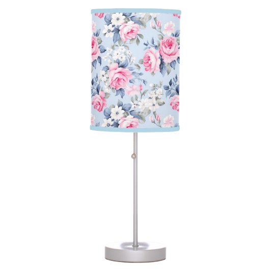 Shabby chic pink roses white flowers pattern table lamp (Front)