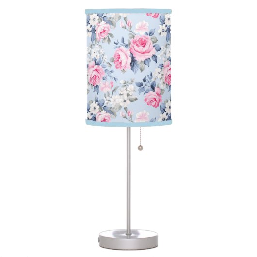 Shabby chic pink roses white flowers pattern table lamp (Left)