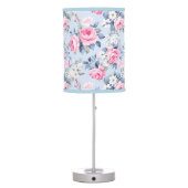 Shabby chic pink roses white flowers pattern table lamp (Back)