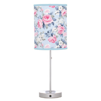Shabby chic pink roses white flowers pattern table lamp