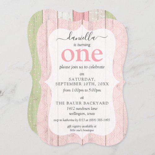 Shabby Chic Pink  Sage Wood Custom Age Birthday Invitation