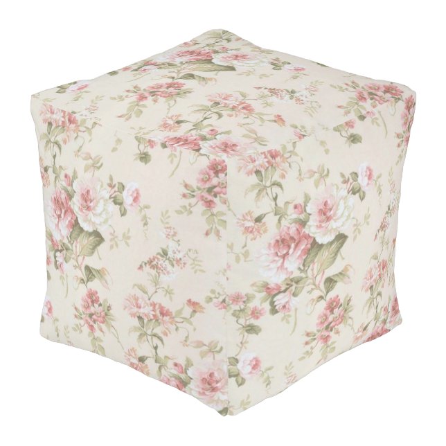 Shabby Chic Pink Series Design 2 Outdoor Pouf (Angled Front)